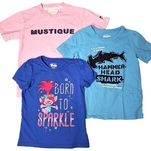Kids Lot of 3 Graphic T‎ Shirts Trolls Hammerhead Shark Mustique Pink Blue